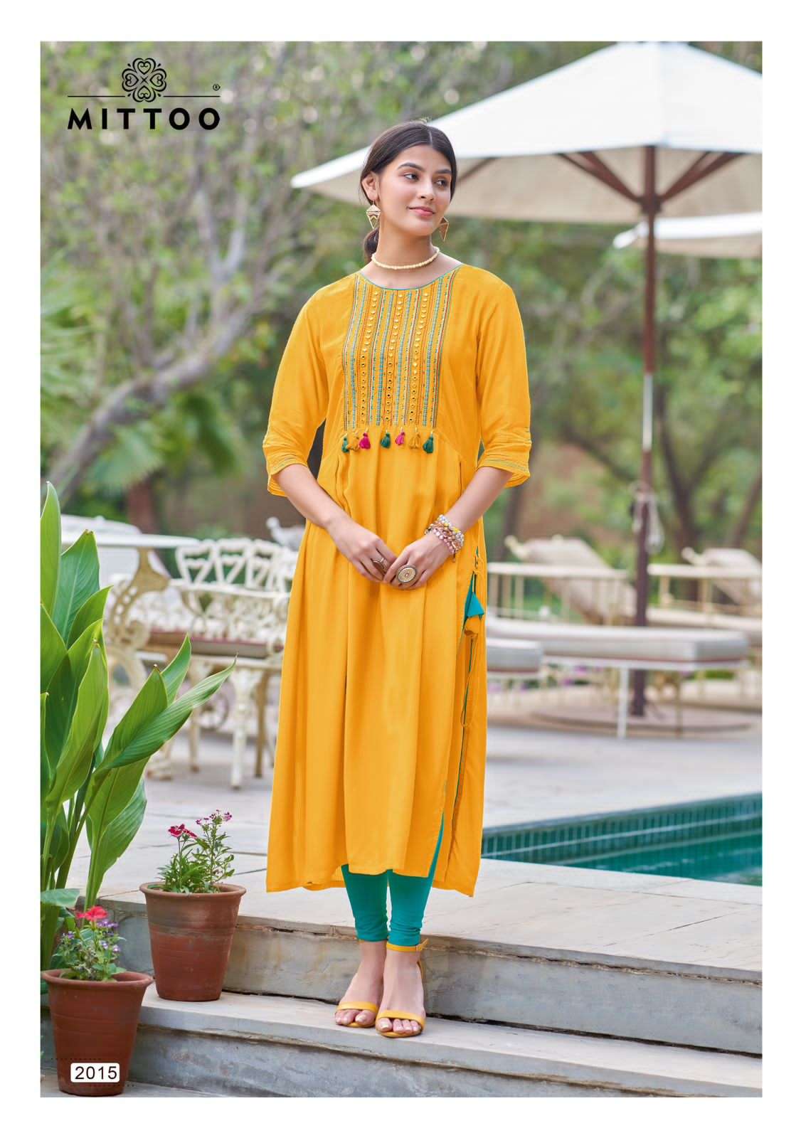 MULLBERRY HEAVY RAYON EMBROIDERY AND HANDWORK &LONG KURTI BY MITTOO BRAND 1003
